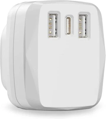 USB-C Charger 20W Fast Charging 3 Port Adaptor UK Plug Mains PD - Image 1 of 4