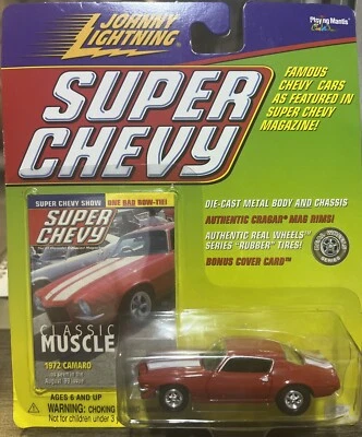 CHEVY CAMARO 1972 '72 RED WITH WHITE STRIPES 1/64 JOHNNY LIGHTNING SUPER CHEVY - Image 1 of 4