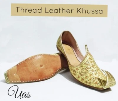 US 7,10 HECHO A MANO DORADO CON HILO MARRÓN Y TILLA TRABAJO HOMBRE CUERO-KHUSSA Foto 1 de 4