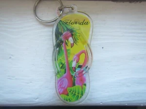 STATE OF FLORIDA COLORFUL FLAMINGOS PALM TREE SANDAL FLIP FLOP KEYRING KEYCHAIN - Picture 1 of 3