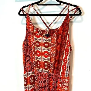 New Look South Western Bohemian AOP Print romper orange Burgundy women’s large - Picture 1 of 7