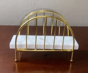 Vintage Brass Marble Napkin Letter Holder White Gold Desk Storage - Picture 1 of 5