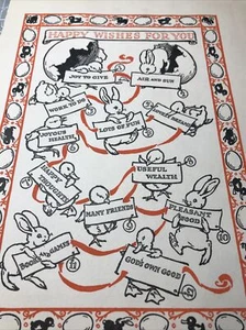 Vtg whimsical illustration -Happy Wishes for you baby bunny chicks ducks - Picture 1 of 12
