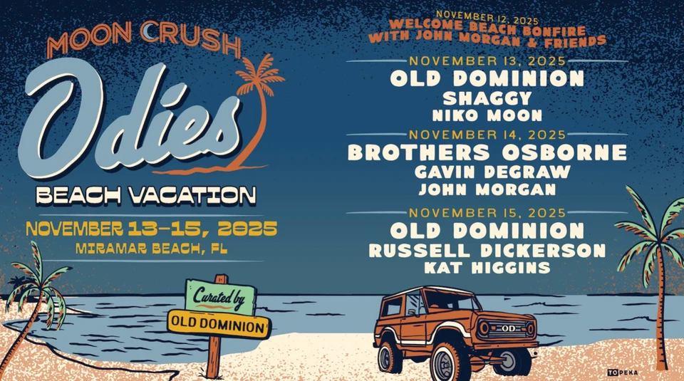 Old Dominion Concert Tickets - Moon Crush Odies Beach Vacation - Image 1 of 2