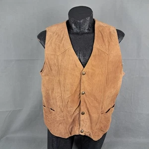 Vintage Cripple Creek Suede Leather Vest Mens XL Brown Western Sleeveless Jacket - Picture 1 of 7