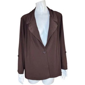 GRAVER Susan Graver LK Luxe Petite Notch Collar Jacket Chocolate Large Petite - Picture 1 of 14