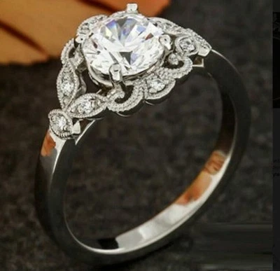 Fede nuziale di fidanzamento in argento sterling massiccio 925 con... - Immagine 1 di 4