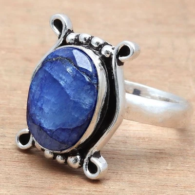 Blue Sapphire Gemstone Handmade Silver Jewelry  "8" - Image 1 of 4