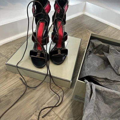 Auth NIB TOM FORD Patchwork Cage Sandals Metallic Velvet Strappy Heels Multi 39 - Image 1 of 4