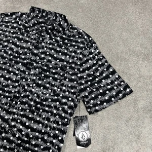 New Volcom Shirt Mens Large Classic Fit Black Abstract AOP Viscose Button Up - Picture 1 of 8