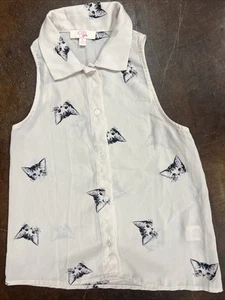 GB Girls Size Small Tan Button Up Blouse With Cats - Picture 1 of 3