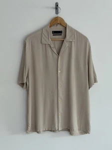 Allsaints “Venice” Short Sleeve Shirt Plain Beige Ramskull XL/relaxed Fit - Picture 1 of 15
