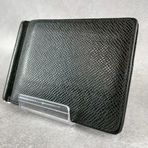Louis Vuitton Money Clip Taiga Noir Black Leather Wallet Men's Accessory Auth - Picture 1 of 10