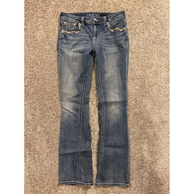 Pantalones de mezclilla GRACE para mujer 28 azul bootcut adornados lavado medio Foto 1 de 4