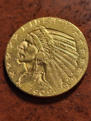 1909 D Indian $5 gold coin, half eagle, Denver     inv10    e236mi - Image 1 of 2