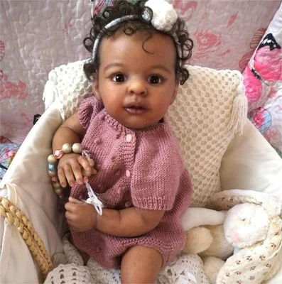 Chubby 19" Reborn Baby Dolls Full Body Washable Black Skin Girl Waterproof Gifts - Image 1 of 4