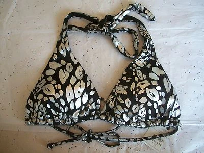 VICTORIA'S SECRET TOP BIKINI HALTER ESTAMPADO ANIMAL NEGRO Y PLATEADO NUEVO CON ETIQUETAS   Foto 1 de 3