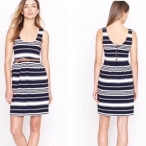 J Crew Womens Size S Blue Button Back Stripe Villa Dress Sleeveless Fit Flare - Picture 1 of 12