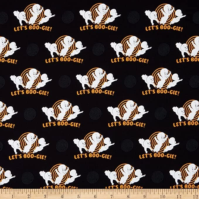 Camelot 万圣节 Casper Let's Boo-gie 黑色棉质织物 BTY 36 x 44 — 第 1/1 张图片