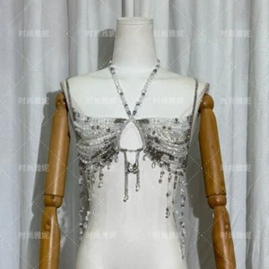 Womens Beaded Bra Butterfly Bralette Ladies Rhinestone Chest Harness Party Top - Picture 1 of 12