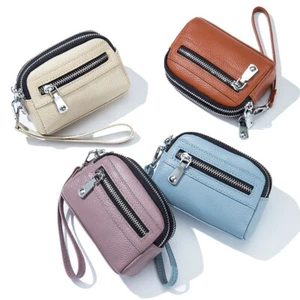 Small Genuine Leather Coin Purse Zipper Pocket Size Pouch Wristlet Change Wallet - Picture 1 of 30
