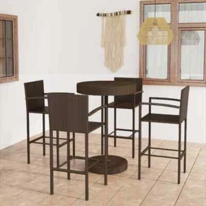 NNEVL 5 Piece Garden Bar Set Poly Rattan Brown - Picture 1 of 10