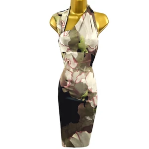 6 UK KAREN MILLEN Vintage Floral Romantic Floral Stretch Satin Wiggle Dress - Picture 1 of 7