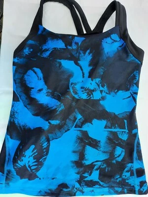 Sujetador sin mangas Lucy Fitness Fix azul/negro abstracto floral incorporado LG NUEVO Foto 1 de 4