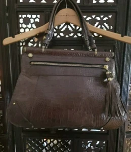 Brown Leather Italian Designer Purse Croc Handbag Purse Satchel Oryany - Picture 1 of 12