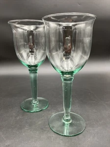 Set of 2 La Mediterranea Recycled Green Glass Water/ Wine Goblets Spain Verde - Picture 1 of 7