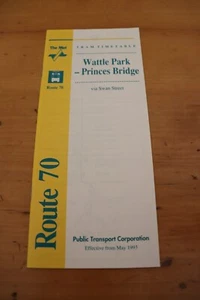 Melbourne tram timetable - route 70 Wattle Park - Princes Bridge - May 1993 - Picture 1 of 1