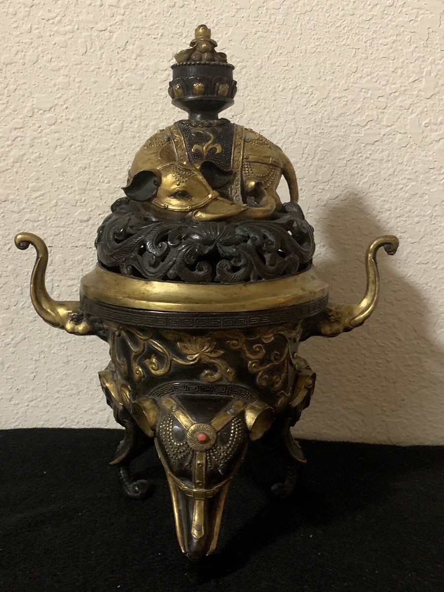 中国古銅鍍金象香炉GR5119