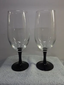 Set Of 2 Vintage Luminarc Wine Glasses/ Goblets~ Black Stem/ Clear Bowl~ France - Picture 1 of 3