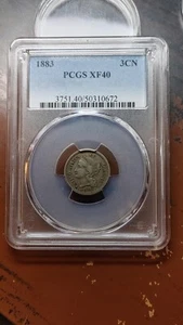 1883 Three 3 Cent Nickel 3CN PCGS XF40 Original Key Date Scarce 4809 - Picture 1 of 4