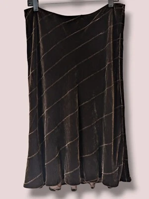 Falda midi texturizada Ralph Lauren etiqueta negra marrón terciopelo mezcla seda lujo años 90  Foto 1 de 4