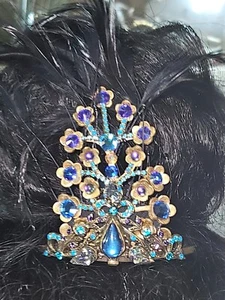Michal Negrin Runway kleiner Haarkamm mit Feder Pfauenfarben - Bild 1 von 3