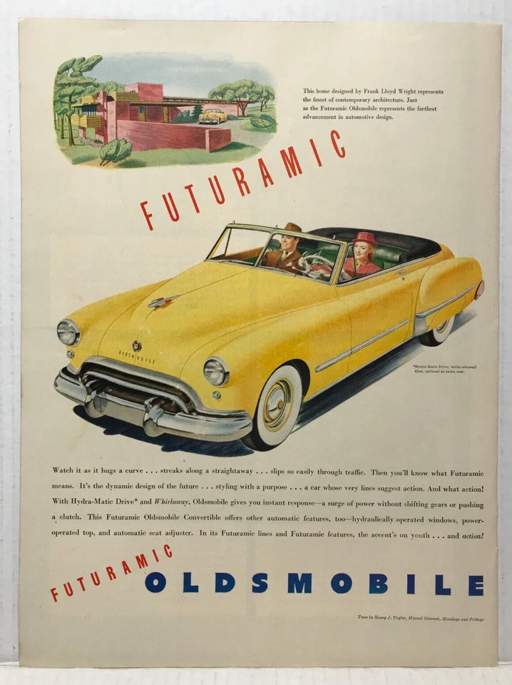 1948 Oldsmobile Futuramic Yellow Convertible VINTAGE PRINT AD LM48 - Image 1 of 1