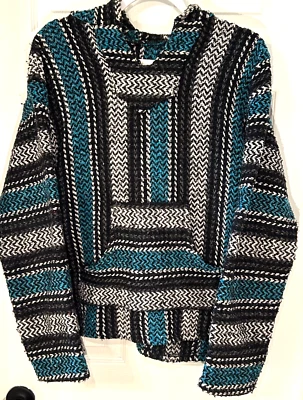 Baja Joe Unisex Sz M Blue Beach Hooded Pullover Front Pocket Boho Jacket - Image 1 of 4