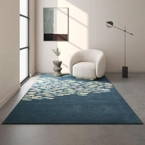 Hand-Tufted 100 % NZ Wool Rug – Deep Blue with Abstract Fish Pattern - Picture 1 of 4