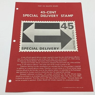 1969 45 Cent Special Delivery US Postage Stamp FDC Bulletin Board Advertising - Image 1 of 4