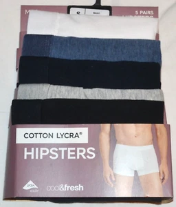 HERREN M&S 5ER PACK BAUMWOLLE LYCRA COOL & FRESH HIPSTER BOXERSHORTS GRÖSSE SMALL NEU MULTI - Bild 1 von 4