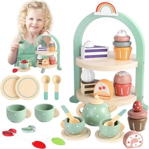 GAGAKU Tea Set for Kids Wooden Toddler Pretend Play Kitchen Accessories Toys AU - Picture 1 of 9
