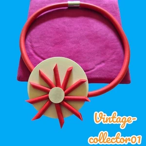 Collana Cerchio Astratto Gomma Lagenlook Stratto Dichiarazione Eccentrica Arancione Con Scatola BN - Foto 1 di 5