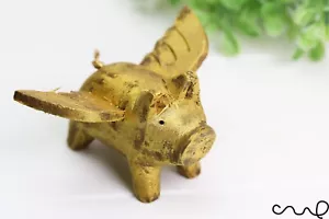 Cerdo ángel de madera dorado hecho a mano con alas adorno de cerdo tallado a mano cerdo volador - Imagen 1 de 8