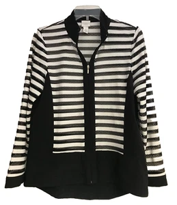 Weekends by Chico's Full Zip Jacket Top Women's Size 0 Black Striped Jacket Smal - Picture 1 of 11