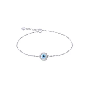 14K Solid White Gold CZ Evil Eye Bracelet Good Luck Charm Rolo Chain Link Women - Picture 1 of 2