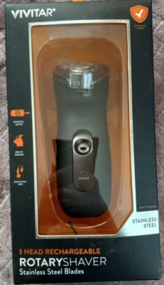 Afeitadora giratoria Vivitar cuchillas de acero inoxidable 3 cabezales negra recargable nueva Foto 1 de 2