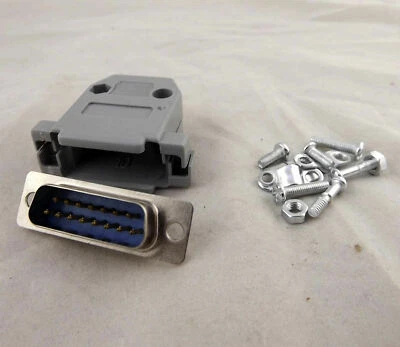 10x DB15 Male Plug 15 Pin 2 Rows D-Sub Connector & Plastic Hood Cover Backshell - Image 1 of 4