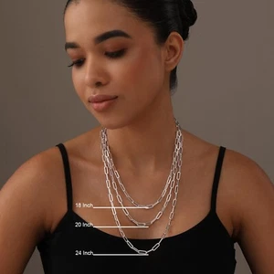 Real 925 Sterling Silver Italian Paperclip Chain Necklace for Women & Men 20 In" - Picture 1 of 5