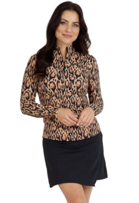 NWT IBKUL Golf Tennis 1/4 Zip Pullover Top XS S M L XL 2XL Leopard Longsleeve N4 - Image 1 of 4